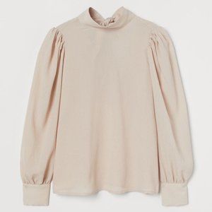 H&M Beige / Light Tan Waffle Blouse / Size XS / NWT / High Collar / Long Sleeve
